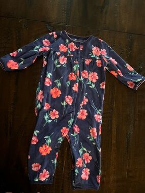 Carter's Navy Floral Fleece One-Piece